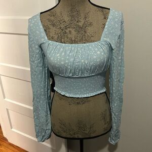 NWT PacSun Light Blue Floral Smocked Square Next Top